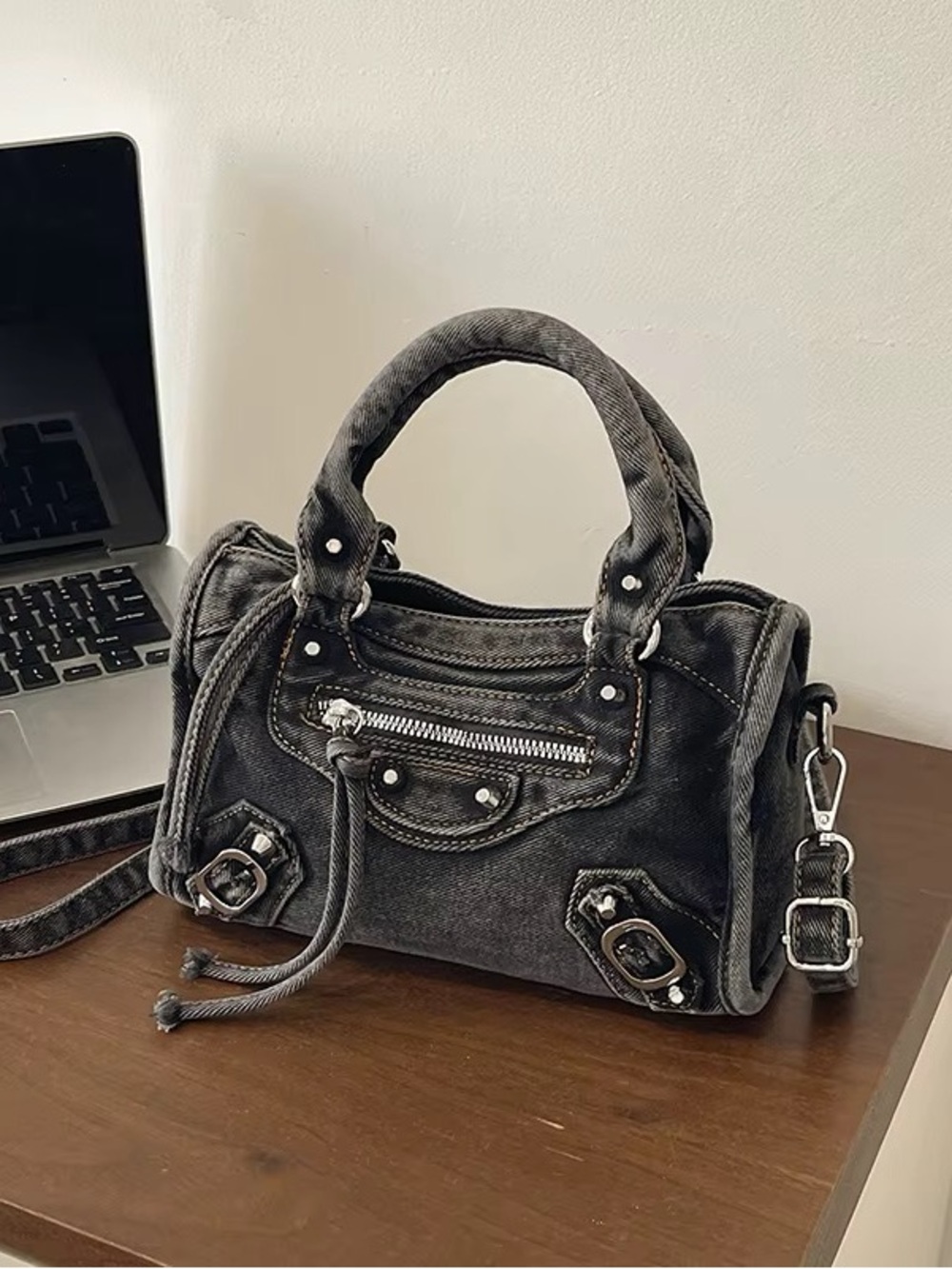 Stylish Washed Black Mini Satchel Handbag